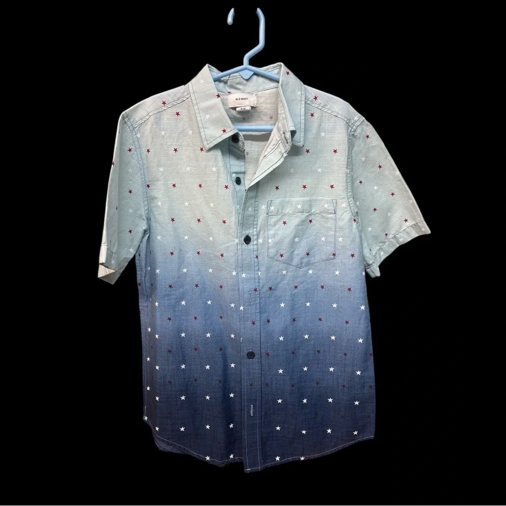 Boys Old Navy Blue and White Star Pattern Shirt
